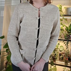 Natural Style Cream/Tan Button-Up Cardigan Sweater - Women's Small